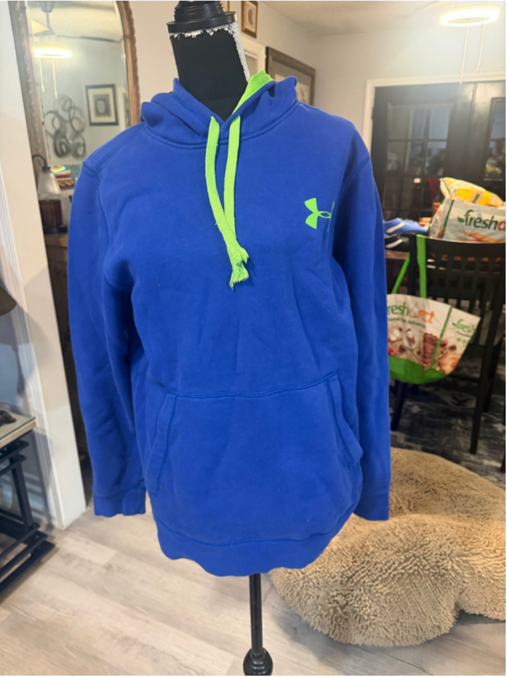 Men's Under Armour Hoodie Sweatshirt Size M Blue Lime Green